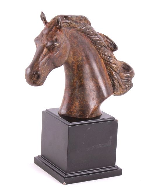 Appraisal: Bronze Horse Head Bust On A Wooden Pedestal For your