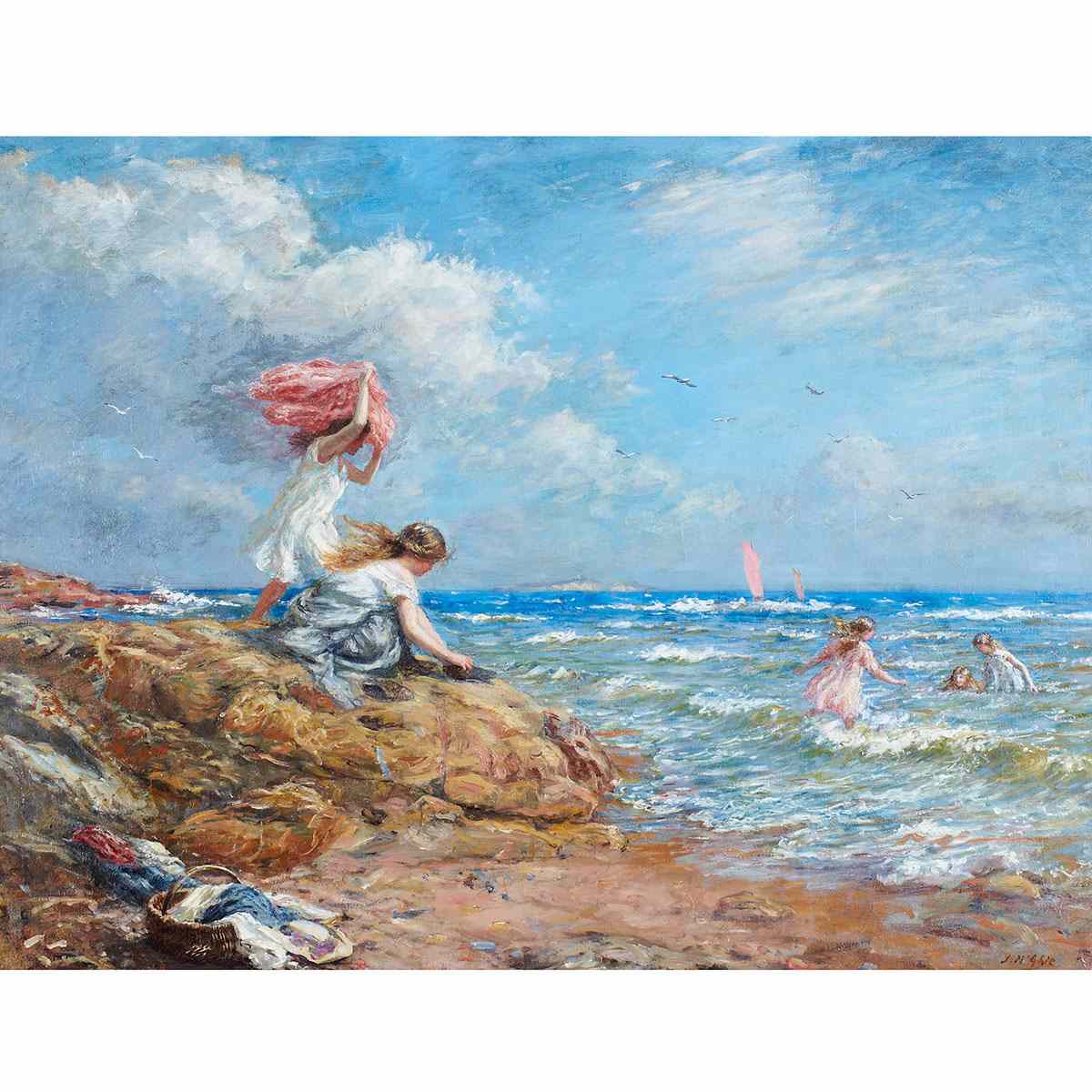 Appraisal: John McGhie - Scottish GIRLS ON THE BEACH Oil on