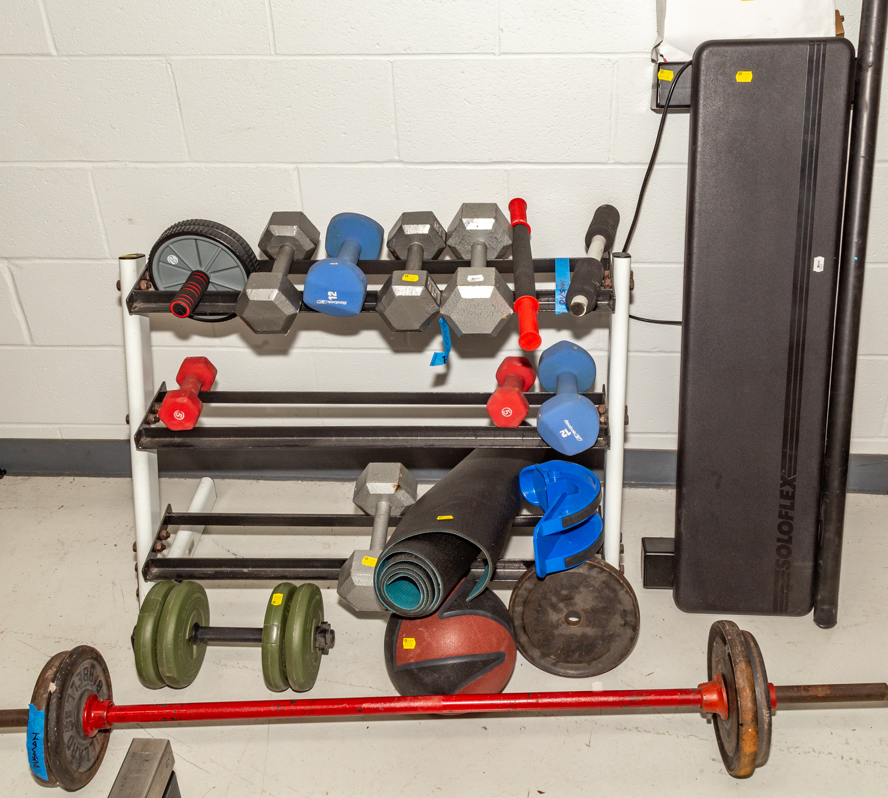 Appraisal: WEIGHT SET SOLOFLEX WVB PLATFORM Comprising an assortment of weights