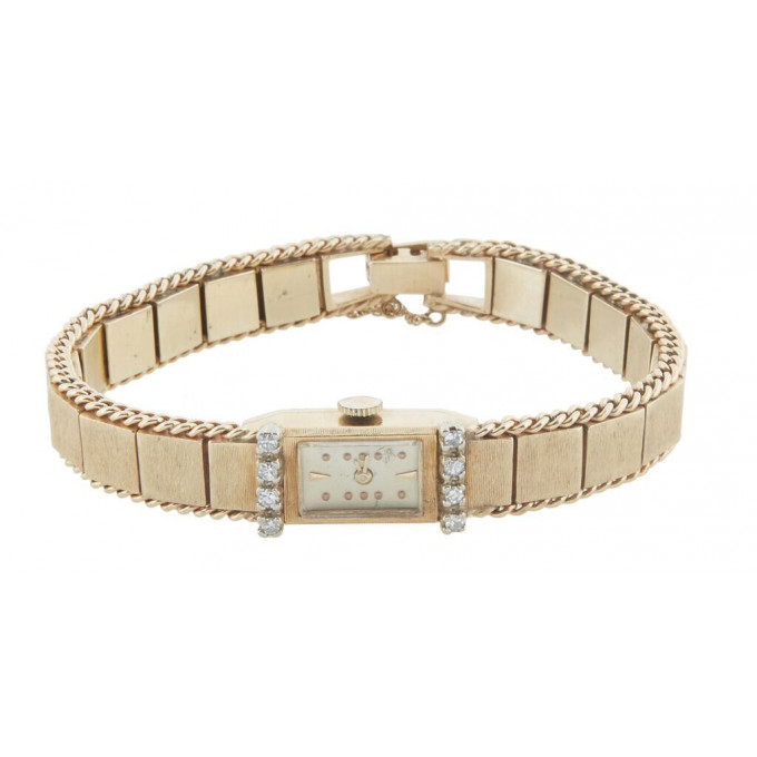 Appraisal: K Yellow Gold Manual Wind Bracelet Wristwatch the rectangular face