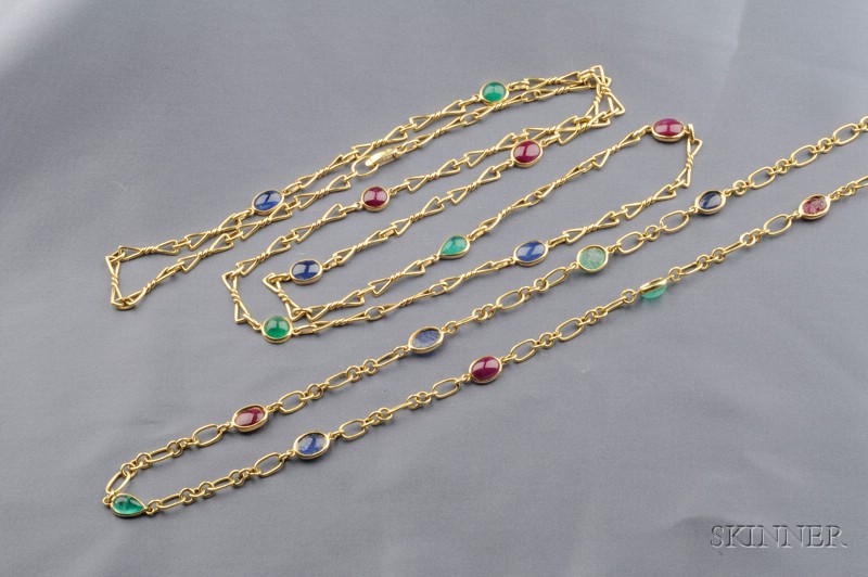 Appraisal: Two kt Gold Gem-set Chains David Webb one composed of