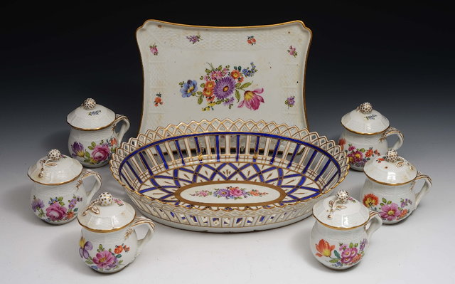 Appraisal: A Dresden oval porcelain basketwith pierced sides painted with a