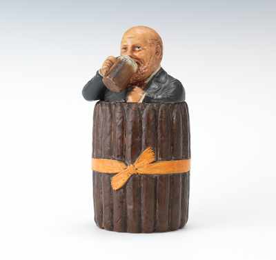 Appraisal: Johan Maresch Composite Tobacco Jar Advertising Gesundheit Beverage Molded pottery