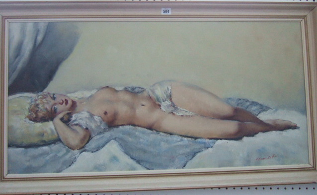 Appraisal: Cesar Vilol late th century Reclining nudes oil on canvas