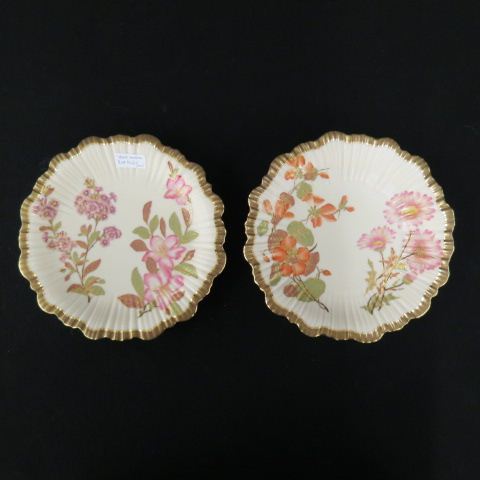 Appraisal: Pair of Royal Worcester Porcelain Plates elegant handpainted florals gold