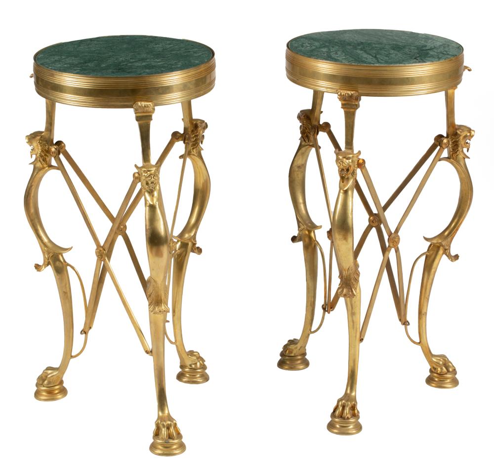 Appraisal: Pair of French Neoclassical-Style Gilt Bronze Gueridons inset circular marble