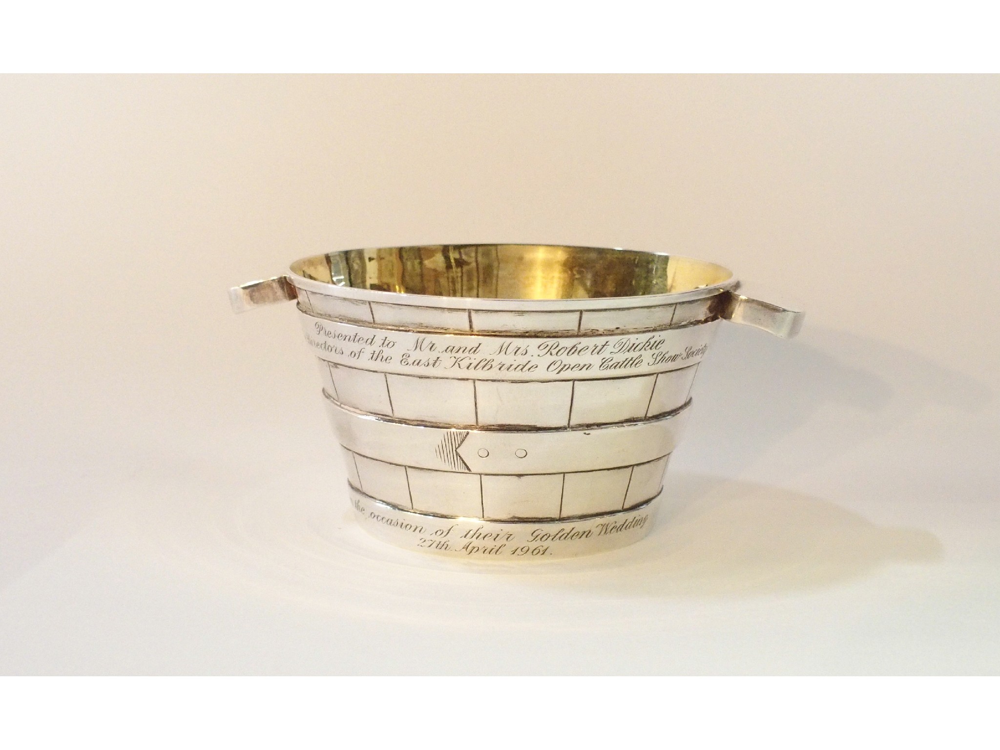 Appraisal: A silver bowl modelled as a wooden pail Glasgow bearing