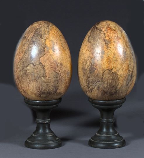 Appraisal: Large Pair of French Faux-Siena Marble Oviform Garnitures-on-Stands the footed