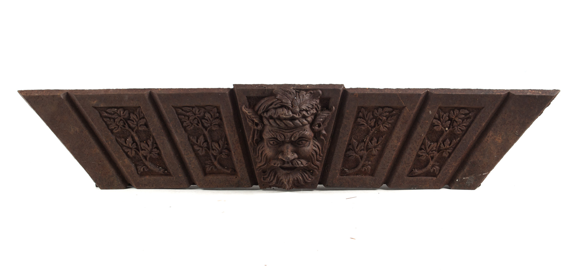 Appraisal: a Art Nouveau cast iron fire lintel with relief satyr