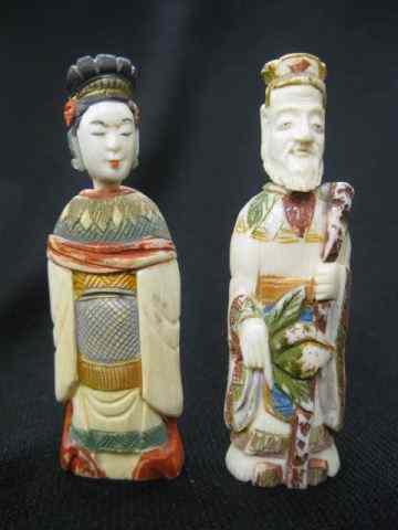 Appraisal: Chinese Ivory Figural Snuff Bottles Emperorand Empress fancy polychrome ''