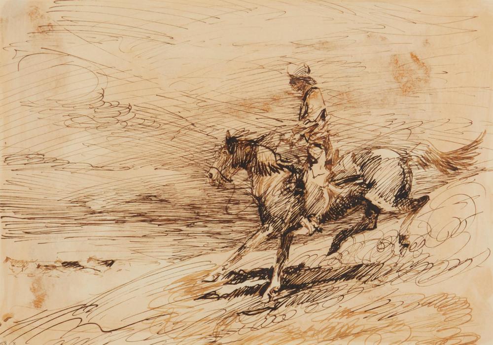 Appraisal: Edward Borein - Cowboy on horseback India ink on paper