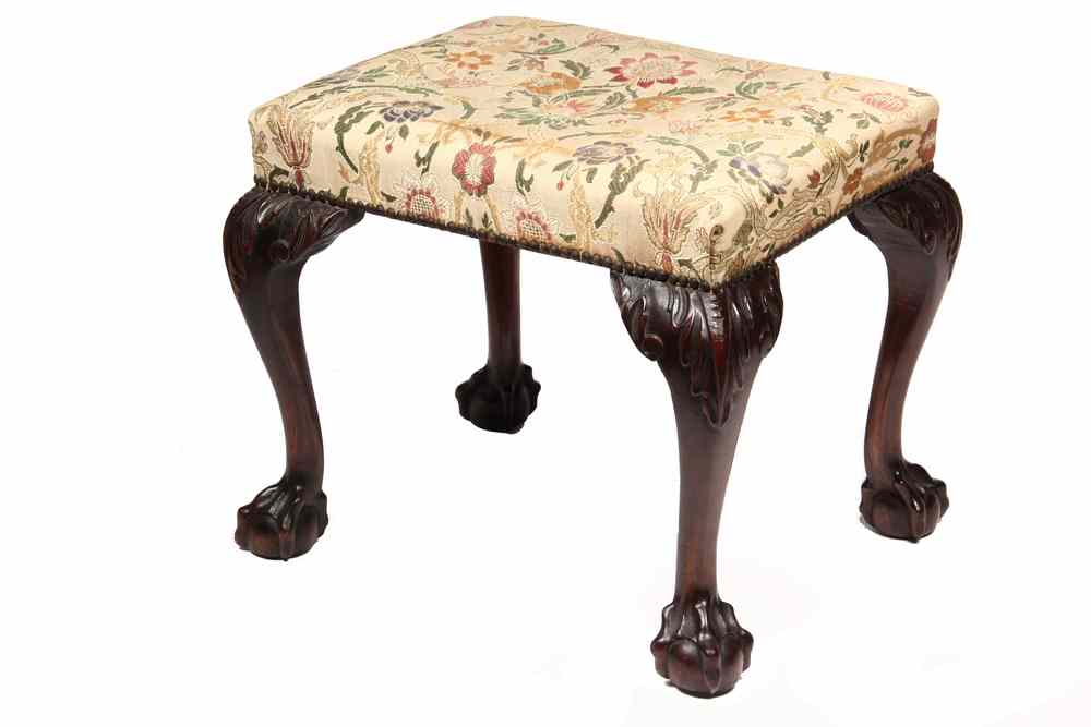 Appraisal: OTTOMAN - Chippendale Style Upholstered Ottoman set on walnut legs