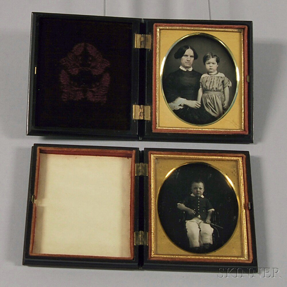 Appraisal: Sixth-plate Daguerreotype Portraits of a Young Boy and a Mother