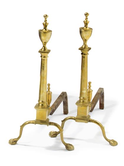 Appraisal: Pair of Colonial Revival brass andirons early th century