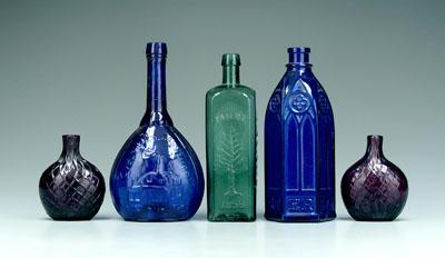 Appraisal: Five glass bottles two cobalt blue one Carter ink -