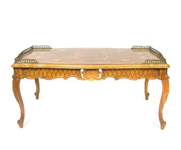 Appraisal: A Louis XV style inlaid coffee table height in width