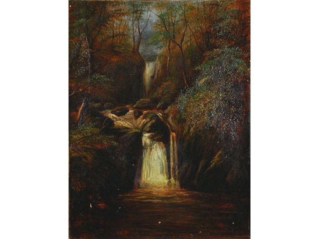 Appraisal: WILLIAM MELLER - OIL ON CANVASWaterfallSigned x cm x cm