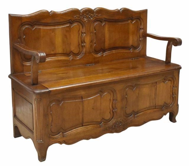 Appraisal: French Provincial hall bench th c floral caving throughout paneled