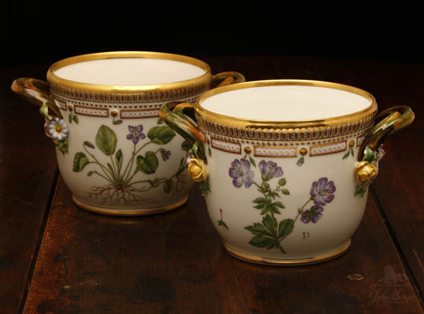 Appraisal: Pair of Royal Copenhagen Flora Danica cachepots Pair of Royal