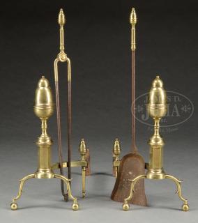 Appraisal: PAIR OF FEDERAL NEW YORK BRASS ANDIRONS TOGETHER WITH A