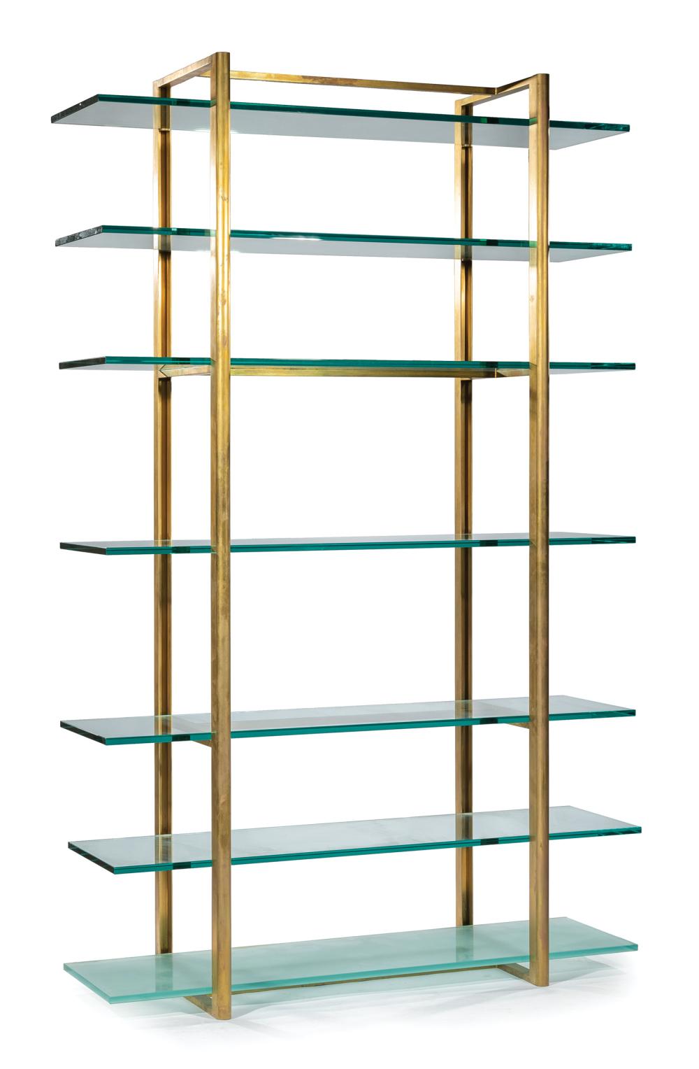 Appraisal: Contemporary Bronze and Glass Illuminated Etagere designed by Ian J