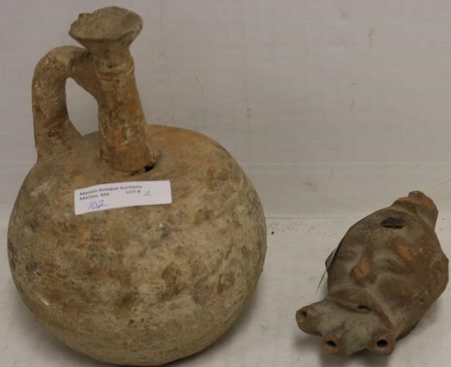 Appraisal: PIECES OF ANCIENT ROMAN POTTERY TO INCLUDE AHANDLED PITCHER HIGH