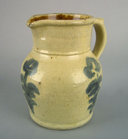 Appraisal: Pennsylvania stoneware pitcher late th c with cobalt floral decoration