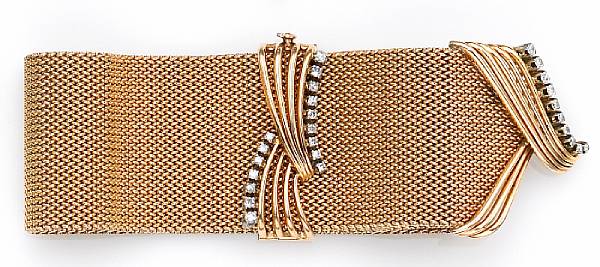 Appraisal: the wide mesh strap bracelet accented with overlapping and twisted