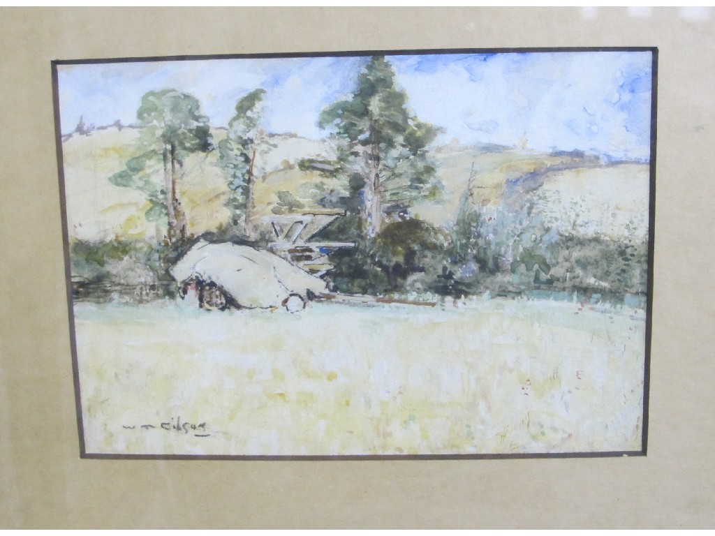 Appraisal: W T GIBSON Watercolour landscape with a hay cart signed