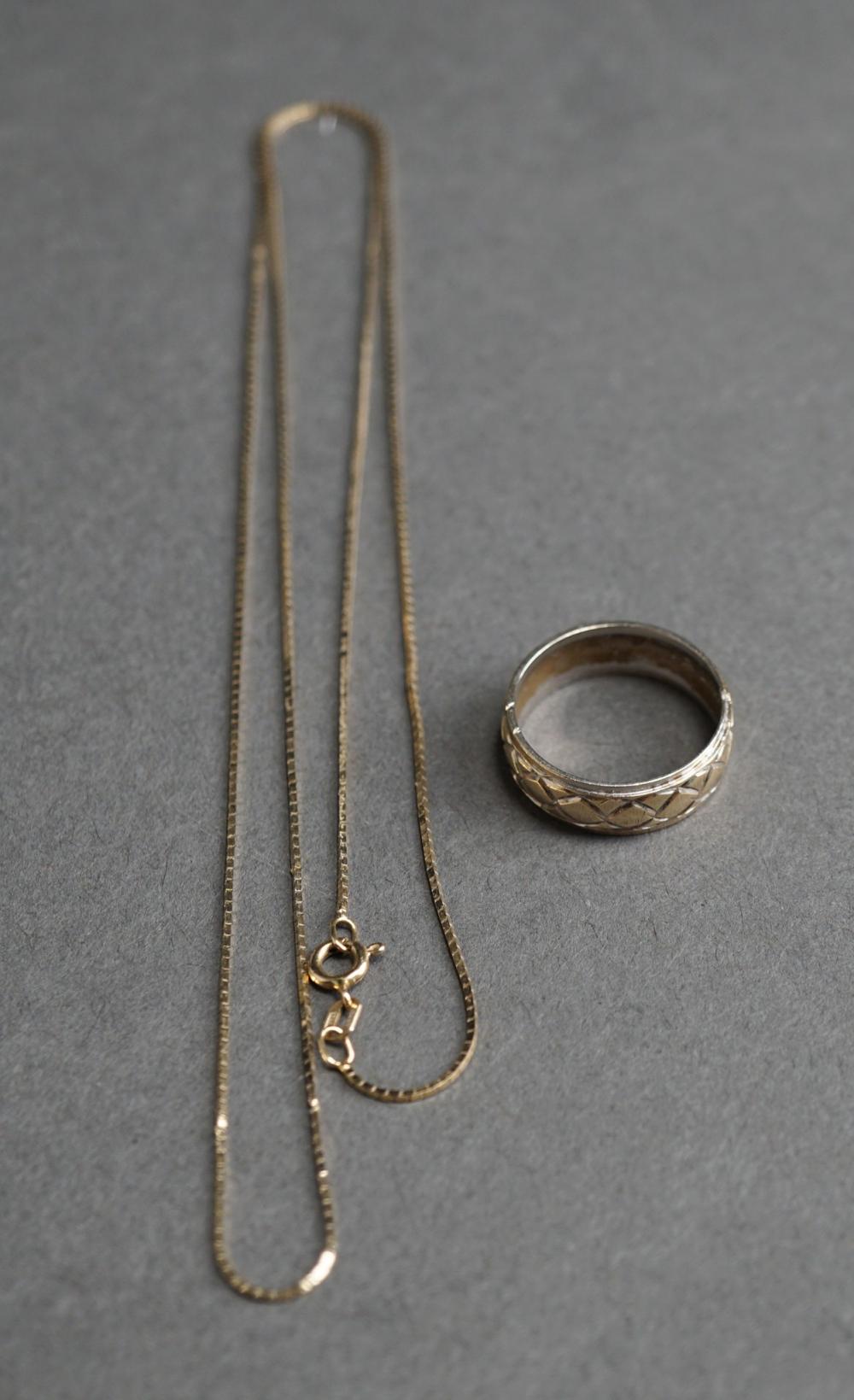 Appraisal: -KARAT YELLOW-GOLD THIN CHAIN NECKLACE AND A -KARAT WHITE-GOLD BAND