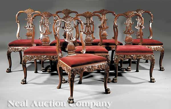 Appraisal: A Set of Eight Antique Irish Carved Mahogany Dining Chairs