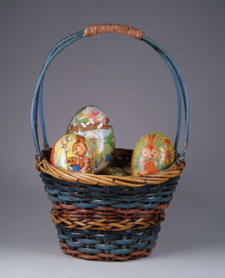 Appraisal: EASTER BASKET AND EGGS Wonderful Easter basket retains original blue