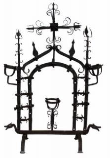 Appraisal: Antique hand forged iron fire screen with cross Early th