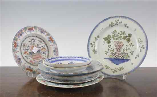 Appraisal: Six English Delft ware plates comprising a pair of polychrome