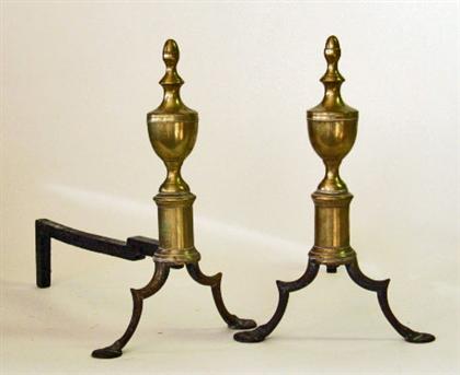 Appraisal: Pair of Federal brass urn-top andirons circa Acorn finial on