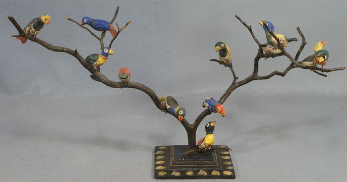 Appraisal: Carved and painted folk art bird tree h extreme width