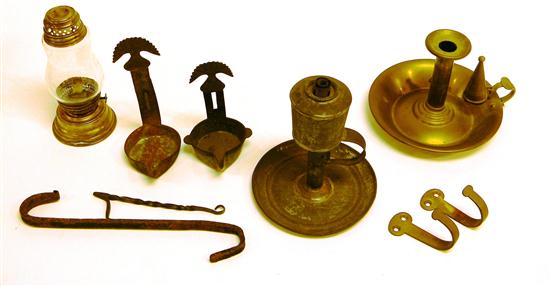 Appraisal: Brass chamberstick with snuffer and a brass skater's lamp no