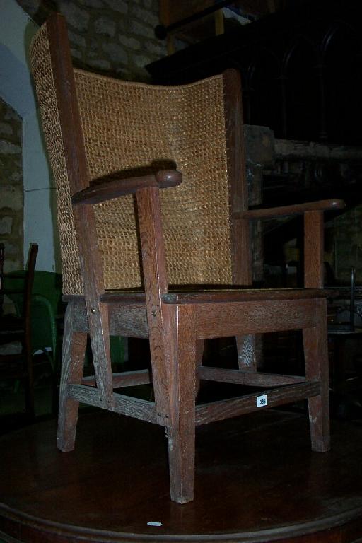 Appraisal: An oak framed Orkney chair of usual form with shaped