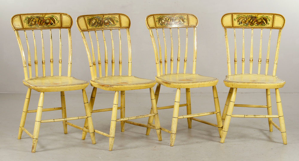 Appraisal: - Country Plank Seat Side Chairs Set of four plank