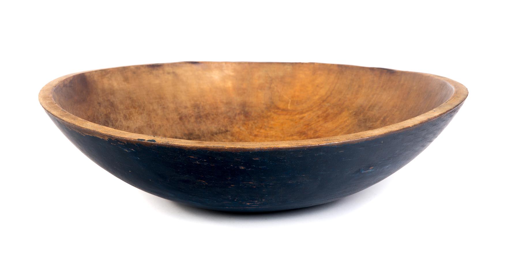 Appraisal: AMERICAN TREENWARE BOWL Nineteenth century Dark blue exterior paint appears