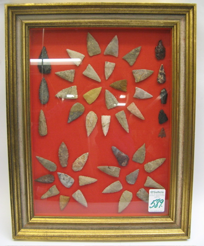 Appraisal: FRAMED COLLECTION OF PACIFIC NORTHWEST ARROW HEADS mostly from Oregon