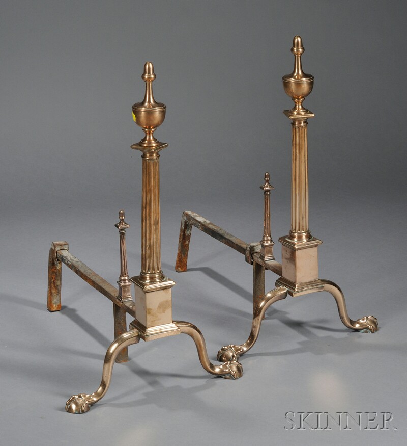 Appraisal: Pair of Chippendale Bell-metal and Iron Urn-top Andirons Philadelphia last