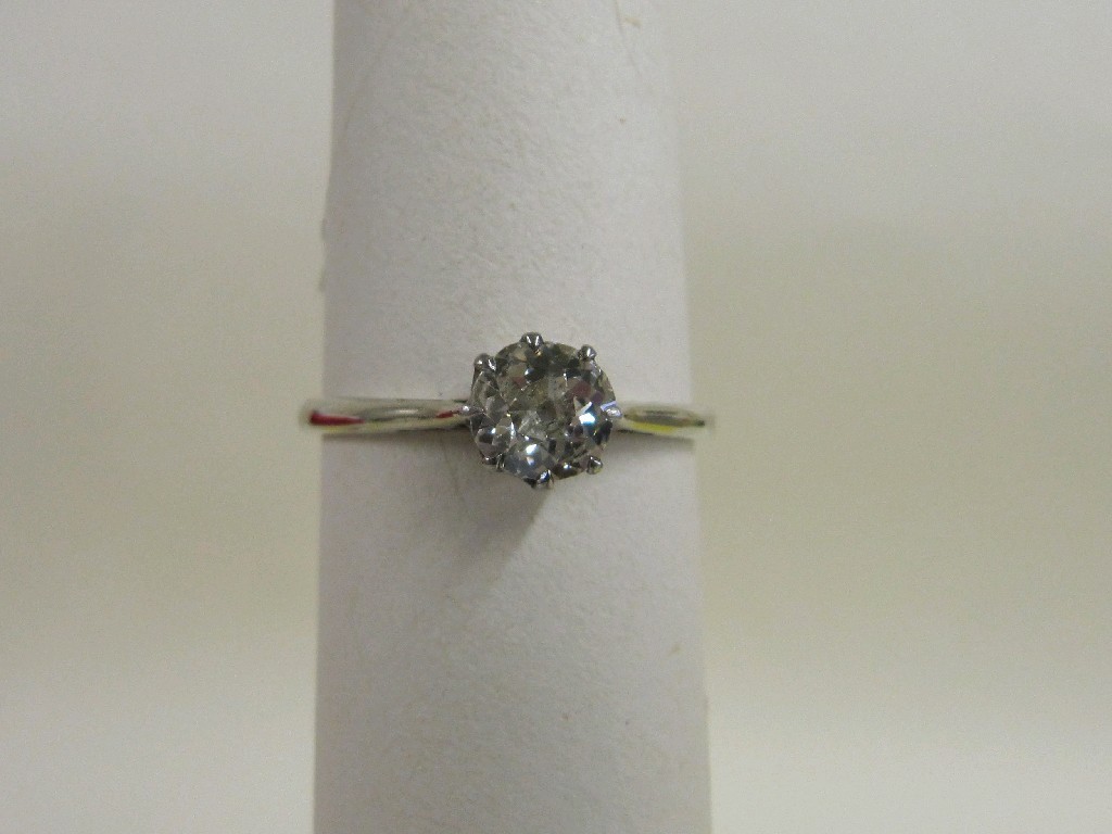 Appraisal: White metal diamond solitaire ring with rose cut diamond measuring