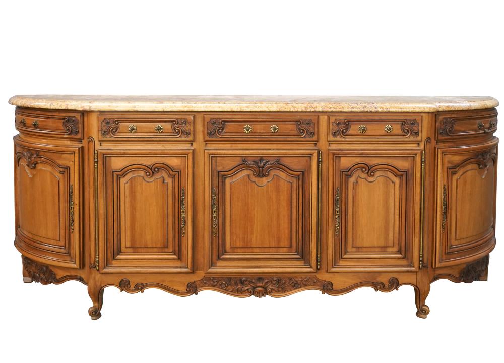 Appraisal: FRENCH PROVINCIAL-STYLE MARBLE-TOP BUFFET th century Provenance The Estate of