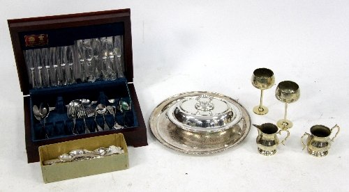 Appraisal: A canteen of silver plated cutlery an entr e dish