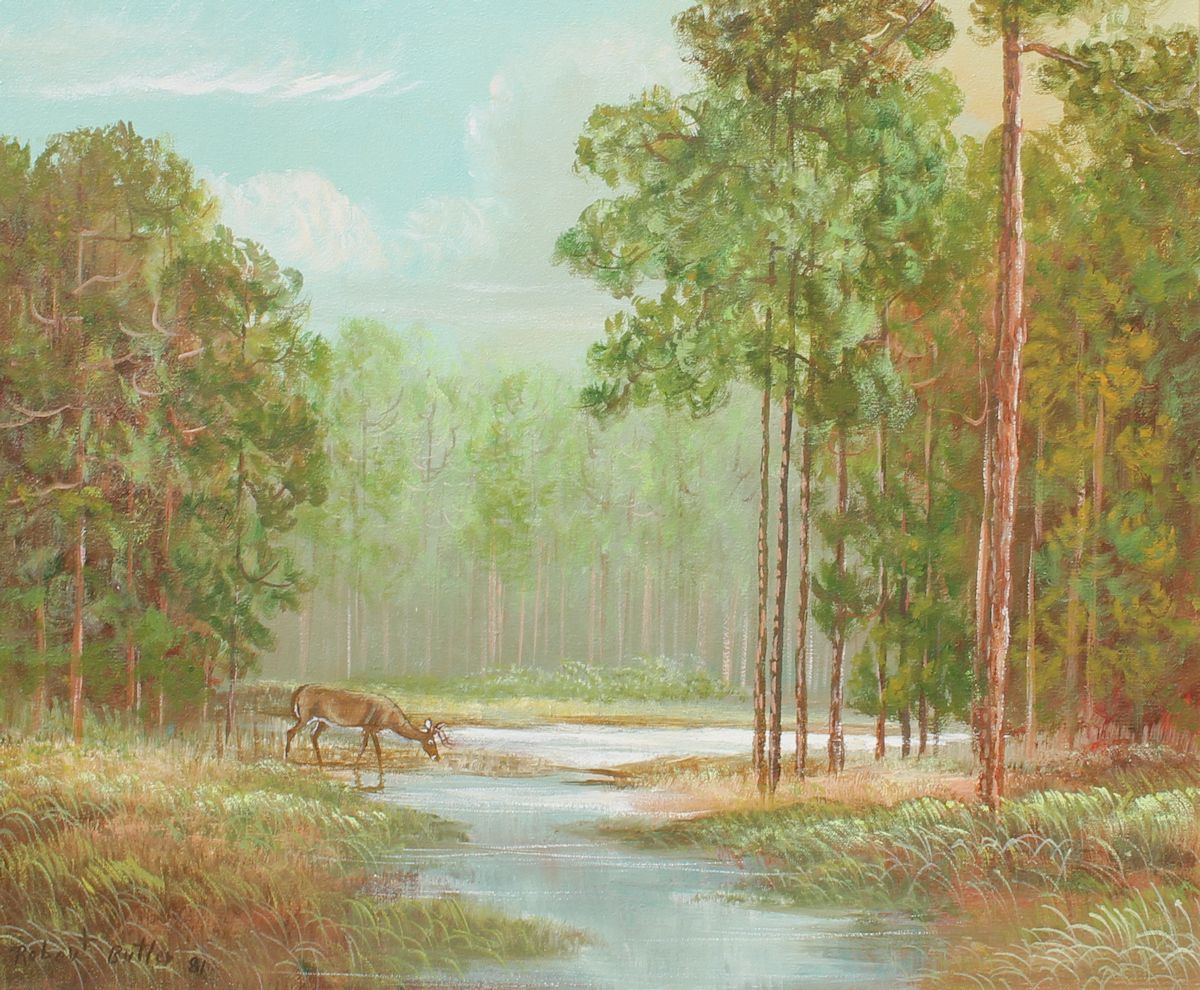 Appraisal: BUTLER Robert American th Century Florida Highwaymen woodlands scene of