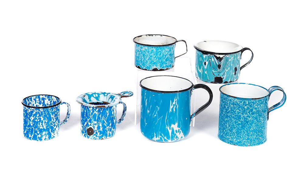 Appraisal: Blue and White Graniteware Cups Good condition with normal wear