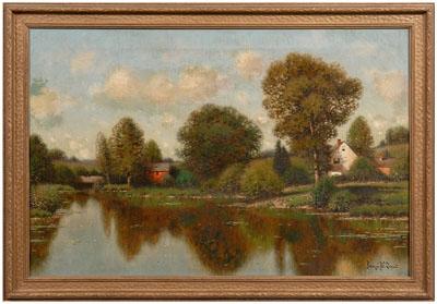 Appraisal: George W Drew painting New York - landscape with pond