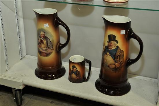 Appraisal: THREE IOGA WARWICK PORTRAIT PITCHERS AND CUP Wheeling West Virginia