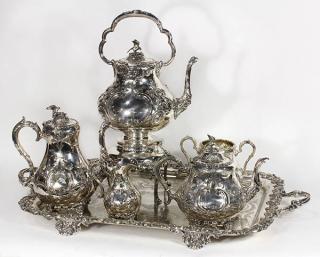 Appraisal: lot of Sheffield style silverplate tea set lot of Sheffield